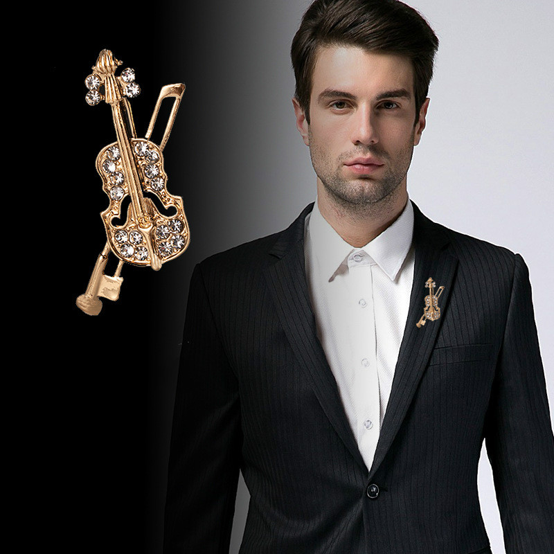 Vintage Brooch Pin - Crystal Violin Brooch Jewelry Luxury Music