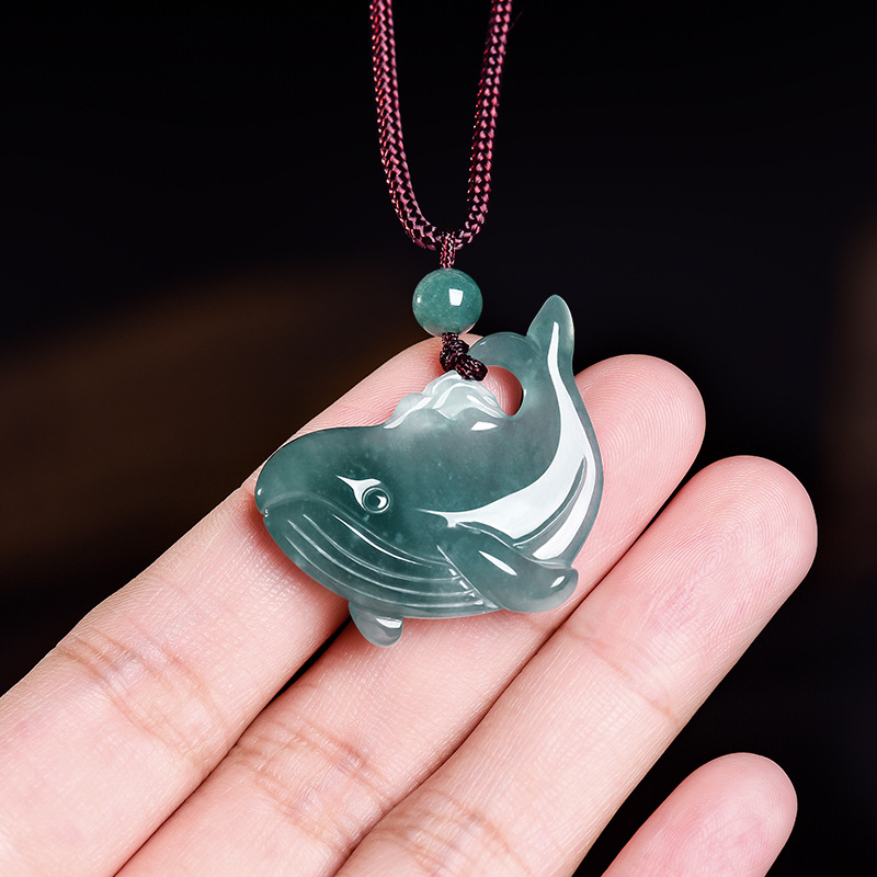Jewelry & Watches Sp Zo O - Natural Burmese Jadeite Whale Pendant Necklace