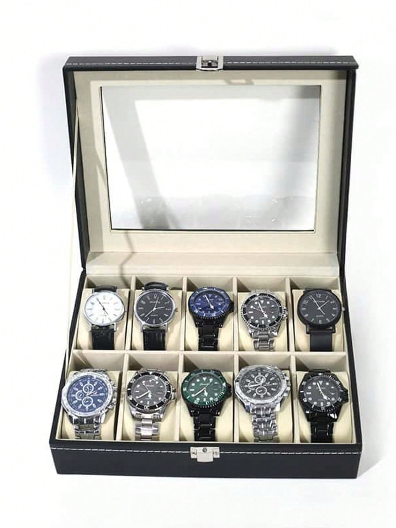 Jewelry Organizer Watches - Leather Watch Box with Lock, Large