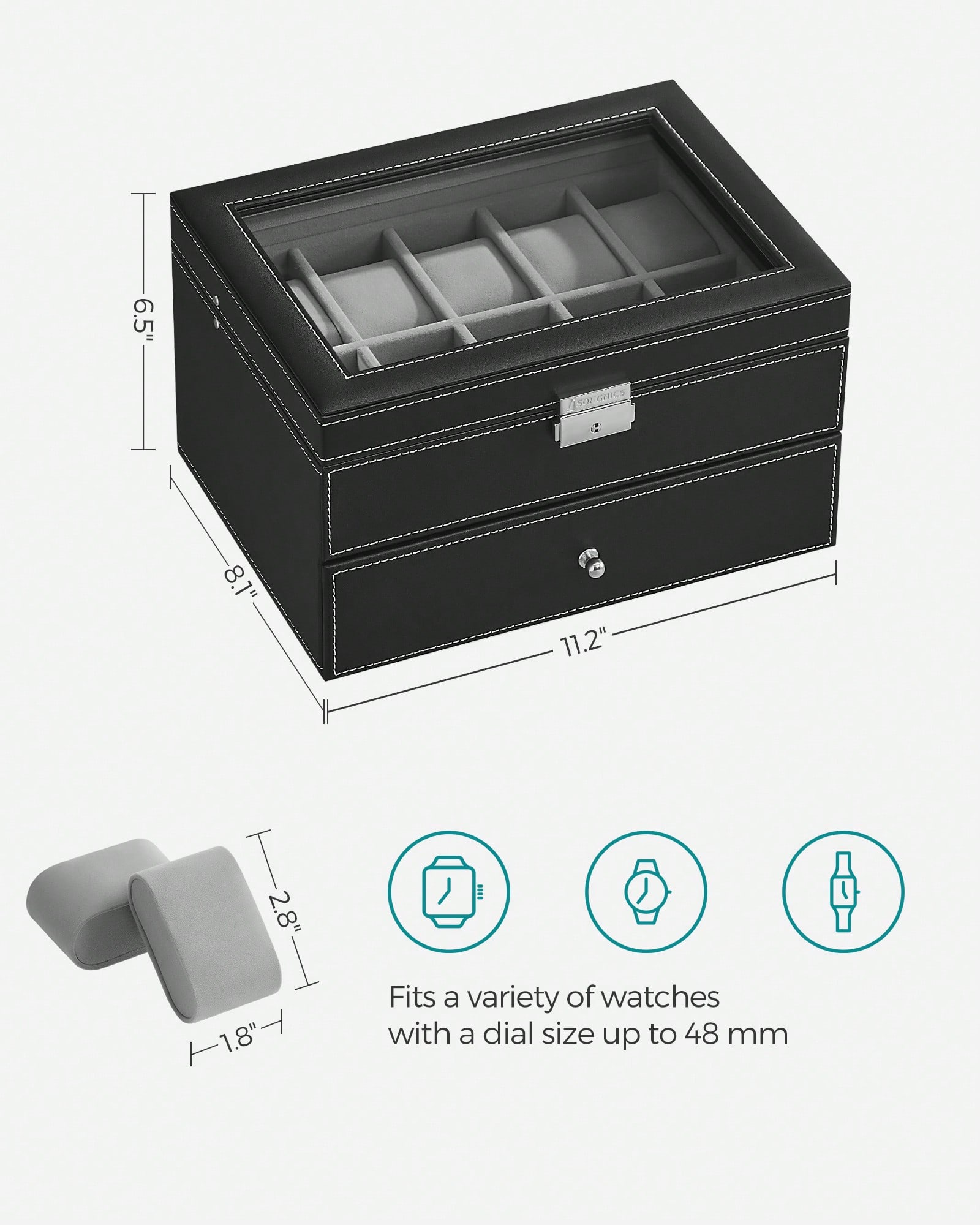 20-Slot Watch Box with Glass L - Jewelry Organizer Watches recension och pris