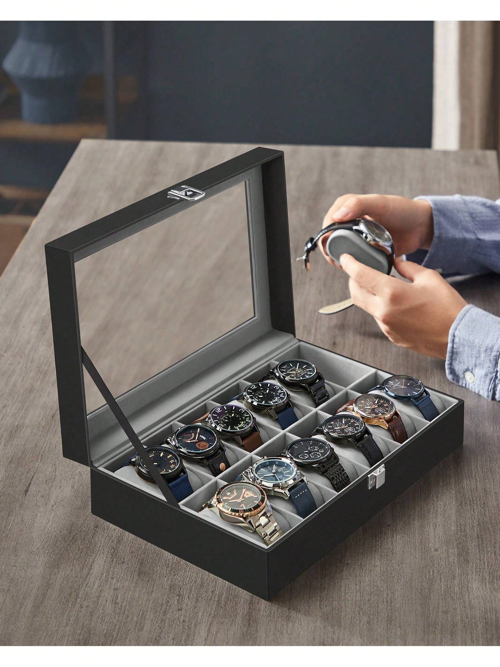 12-Slot Lockable Watch Box wit - Jewelry Organizer Watches recension och pris