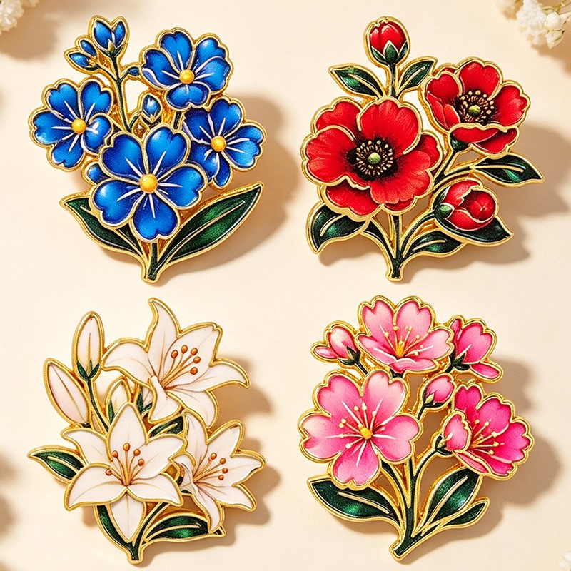 Cute Vintage Colorful Floral E - Vintage Brooch Pin recension och pris